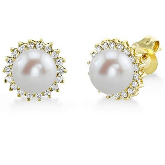 Diamond & Pearl Stud Earrings For Women