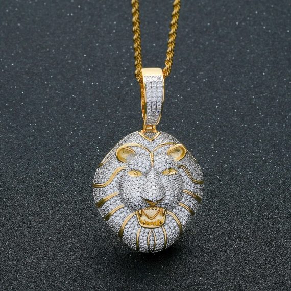 Roaring Lion Diamond Necklace Pendant For Men Gold