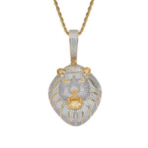 Roaring Lion Diamond Necklace Pendant For Men Gold