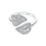 silver leaf shape ring gemistone