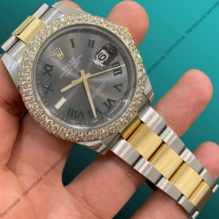 DEF VVS Moissanite Diamond Watch 41MM Rolex Moissanite Watch Rolex Date Just Watch For Unisex Datejust Grey Color Dial Classic Bezel Diamond Wrist Watch