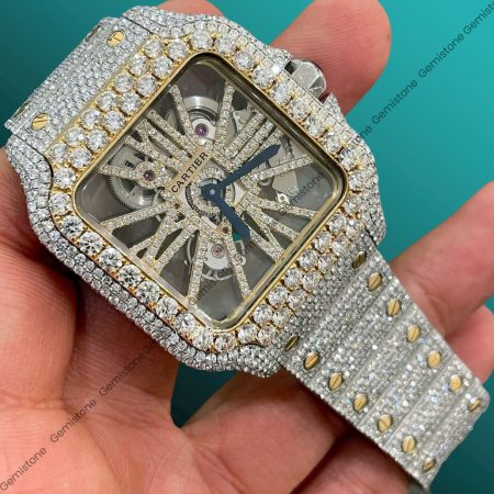 DEF VVS Moissanite Studded Watch Cartier Skeleton Stainless Steel Iced Out Moissanite Watch Cartier Full Bust down Watch luxary Wrist Watch Two-Tone Cartier Watch