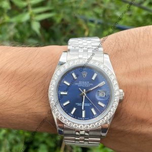 VVS Moissanite Bezel Diamond Blue Dial Rolex DateJust Watch