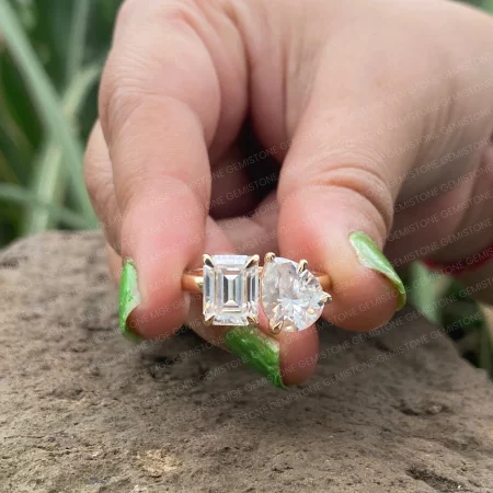Pear & Emerald Cut Moissanite Toi Et Moi Engagement Ring