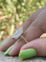 14K Gold Round & Baguette Diamond Halo Engagement Ring