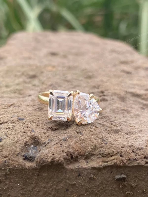 Emerald & Pear Cut Moissanite Ring