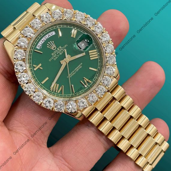 41mm Jubilee Green Dial Diamond Bezel DayDate Moissanite Watch | Men Luxury Stainless Steel Wrist Watch