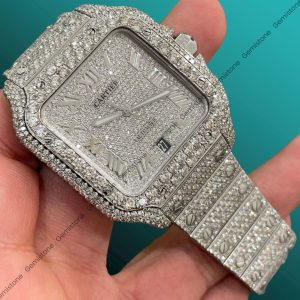 Moissanite Watch Studded Stainless Steel Fully Ice Out Cartier Watch For Men | Bust Down Hip Hop Watch Christmas Gift