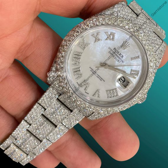 Moissanite Studded Fully Ice Out Whtie Dial Rolex Watch For Women | Hip Hop Watch