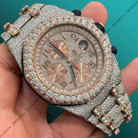 VVS Moissanite Studded Diamond Luxury Chronograph Two Tone AP Watch | Iced Out Watch | Automatic Bust Down Watch