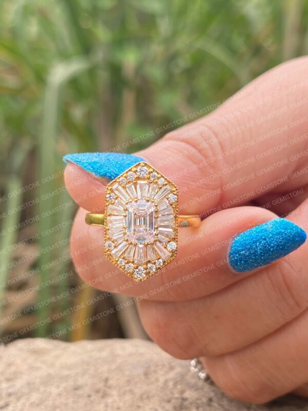 Hexagon Shape Emerald Engagement Ring