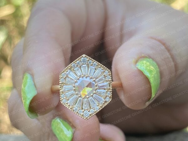 Hexagon Shape Round Cut Moissanite Diamond Mosaic Ring