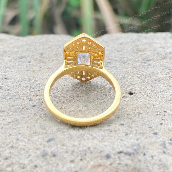 Emerald Cut Moissanite Halo Cluster Vintage Engagement Ring