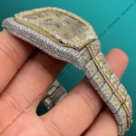 Fully Studded Cartier Santos Round & Baguette Moissanite Diamond Watch