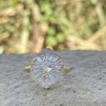 Hexagon Shape Round Rose Cut Moissanite Halo Vintage Engagement Ring