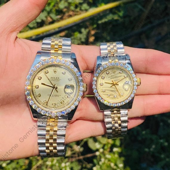 VVS Moissanite Studded Bezel Datejust Rolex Watches For Couple