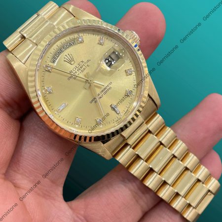 41mm Yellow Dial Moissanite Diamond Bezel DayDate Moissanite Rolex Watch | Fully Yellow Gold Plated Stainless Steel Watch