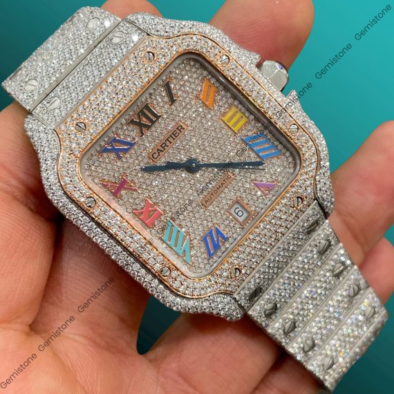 Luxury VVS Moissanite Studded Fully Ice Out Cartier Watch | Bust Down Automatic Movement Watch Christmas Gift