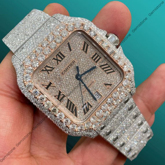 VVS Moissanite Diamond Two Tone Cartier Watch For Men | Automatic Watch | Bust Down Iced Out Watch
