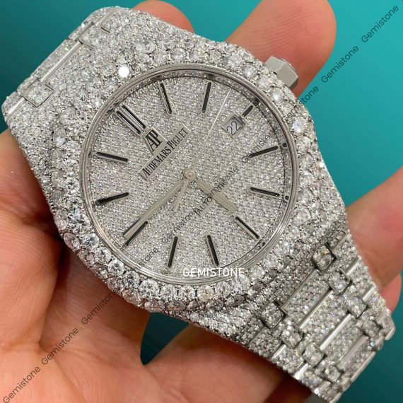 Moissanite Studded Stainless Steel Ice Out AP Watch | Bust Down Hip Hop Watch