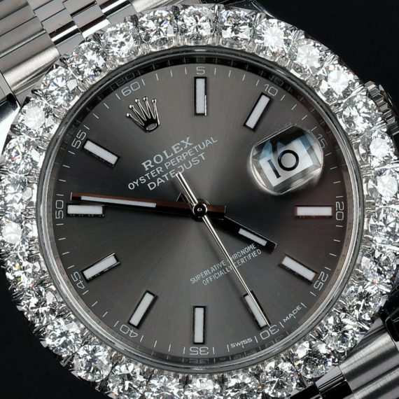 Moissanite Studded 41mm Jubilee Black Dial Datejust Rolex Moissanite Bezel Watch
