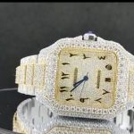 VVS Moissanite Studded Stainless Steel Two Tone Iced Hip Hop Cartier Watch For Men