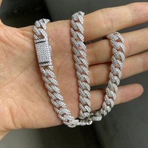 VVS Moissanite10mm Miami Cuban Link Chain/Necklace For Unisex