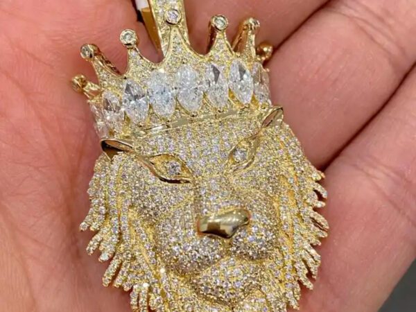 Iced Lion Crown Pendant