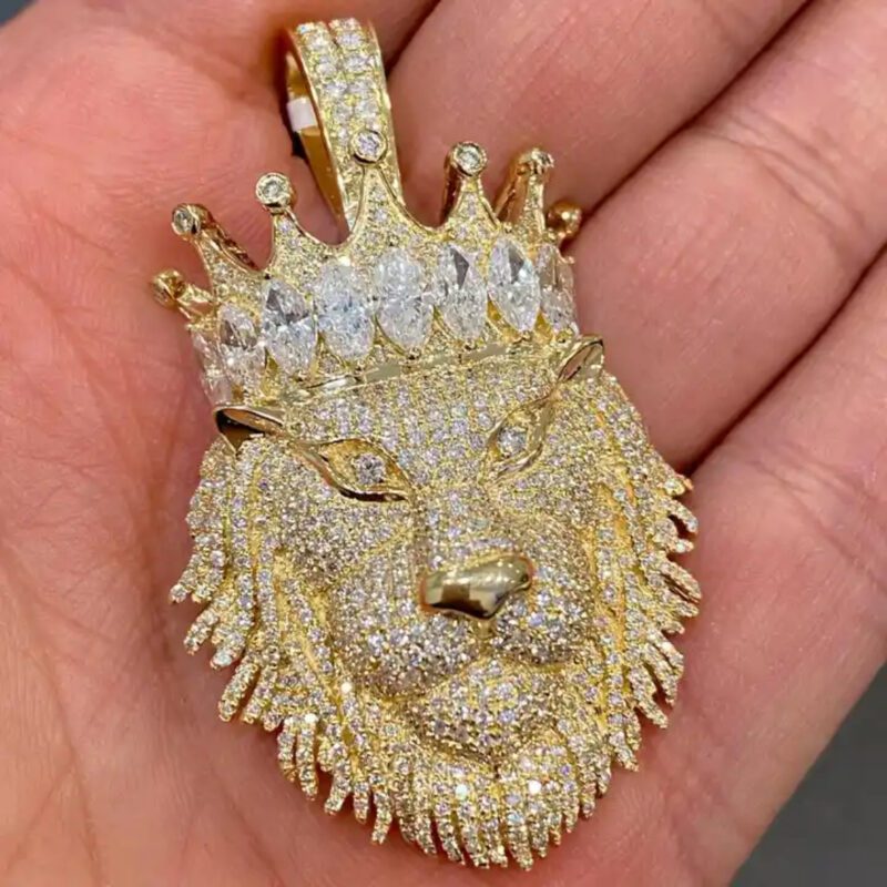 Iced Lion Crown Pendant