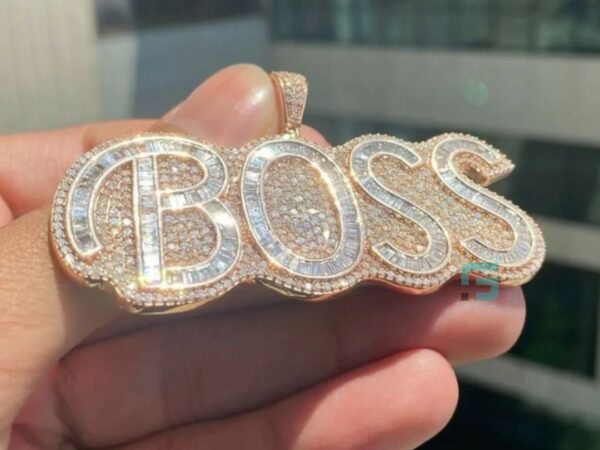 Baguette Diamond Boss Name Pendant