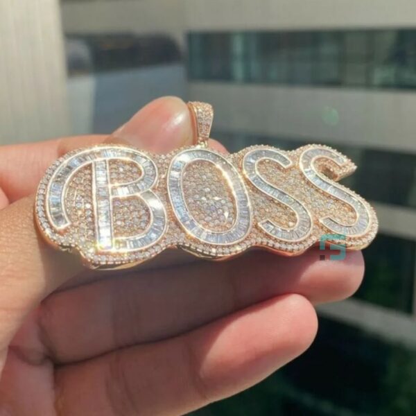 Baguette Diamond Boss Name Pendant