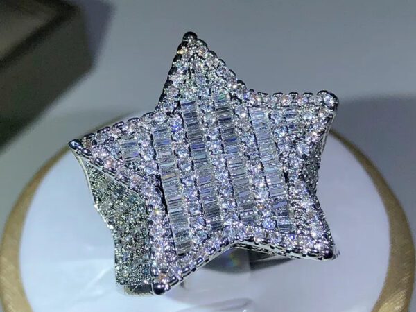 Iced Out Baguette Diamond Star Ring